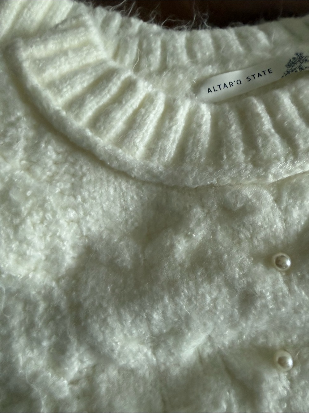 Altar'd State Cream Cable-Knit Pearl-Embellished Crew Sweater - Picture 8 of 8